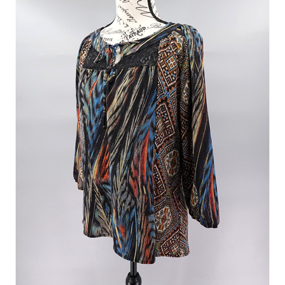 Womens Peasant Top Small Brown Tribal Aztec Lace Detailed Prairie Boho Chic - Picture 6 of 16